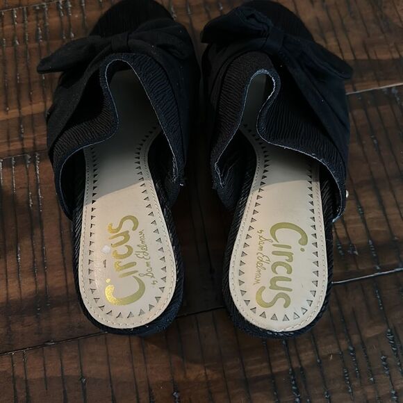 Circus Sam Edelman black bow peep toe block heels sandals 9.5 - Picture 4 of 7
